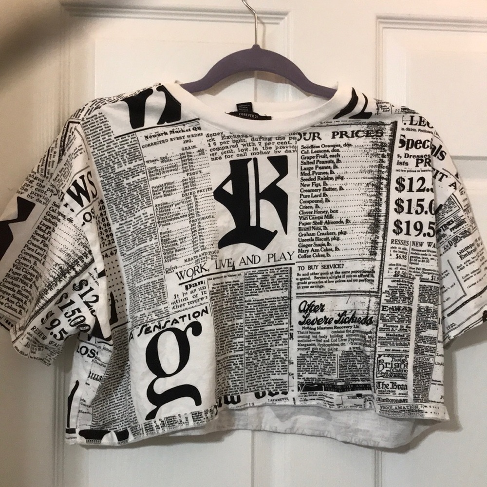 newspaper themed crop top
